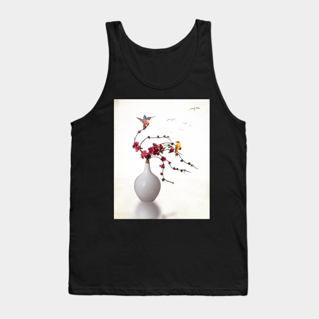 White Vase of Flowers on White Space Tank Top by Taluula